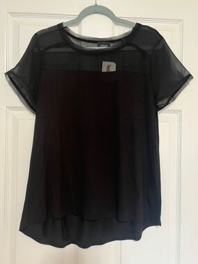 Cyrus Black Short-Sleeve Sheer Yoke Blouse